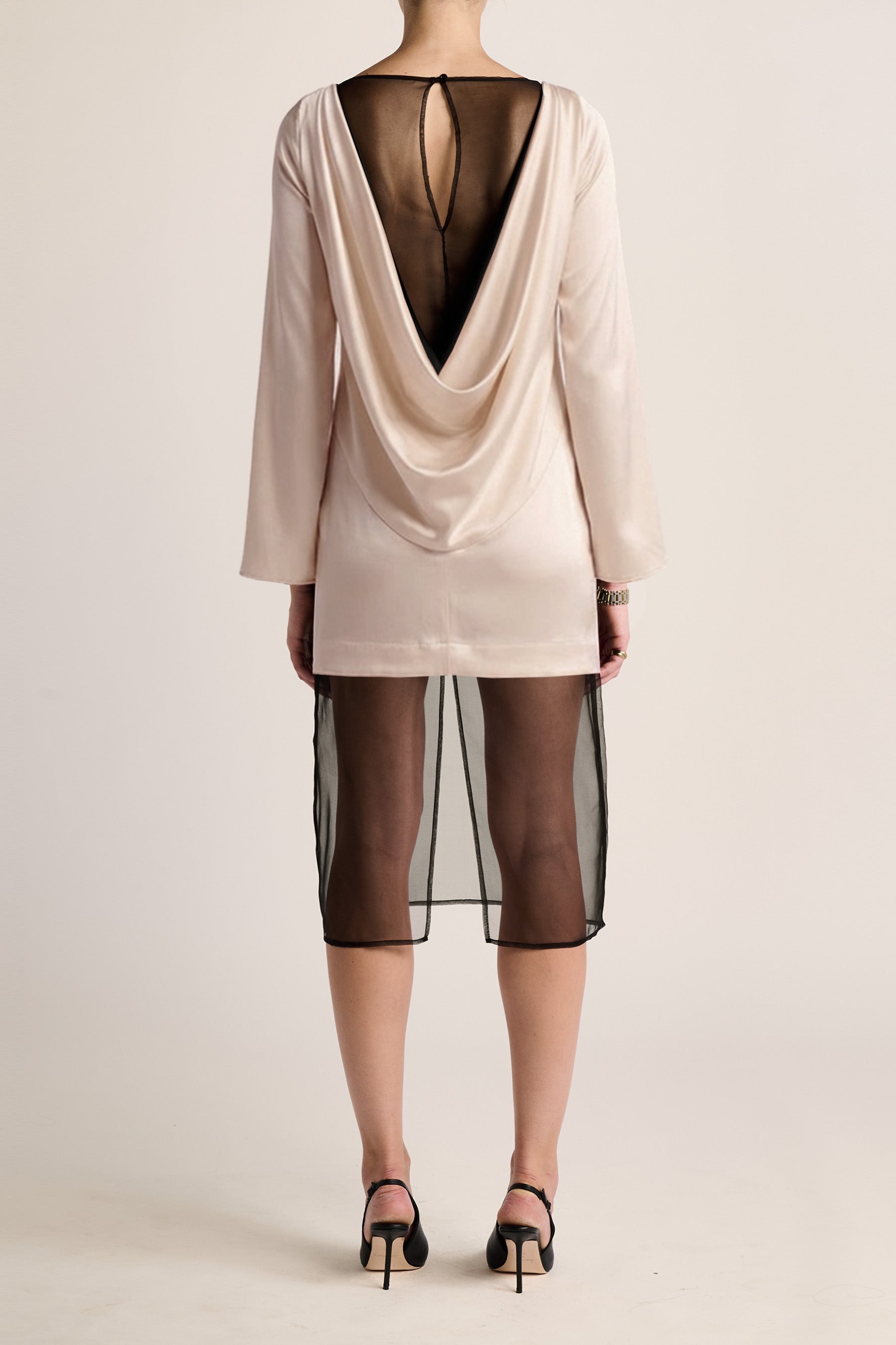 Cartia Cowl Dress - Oyster/Black