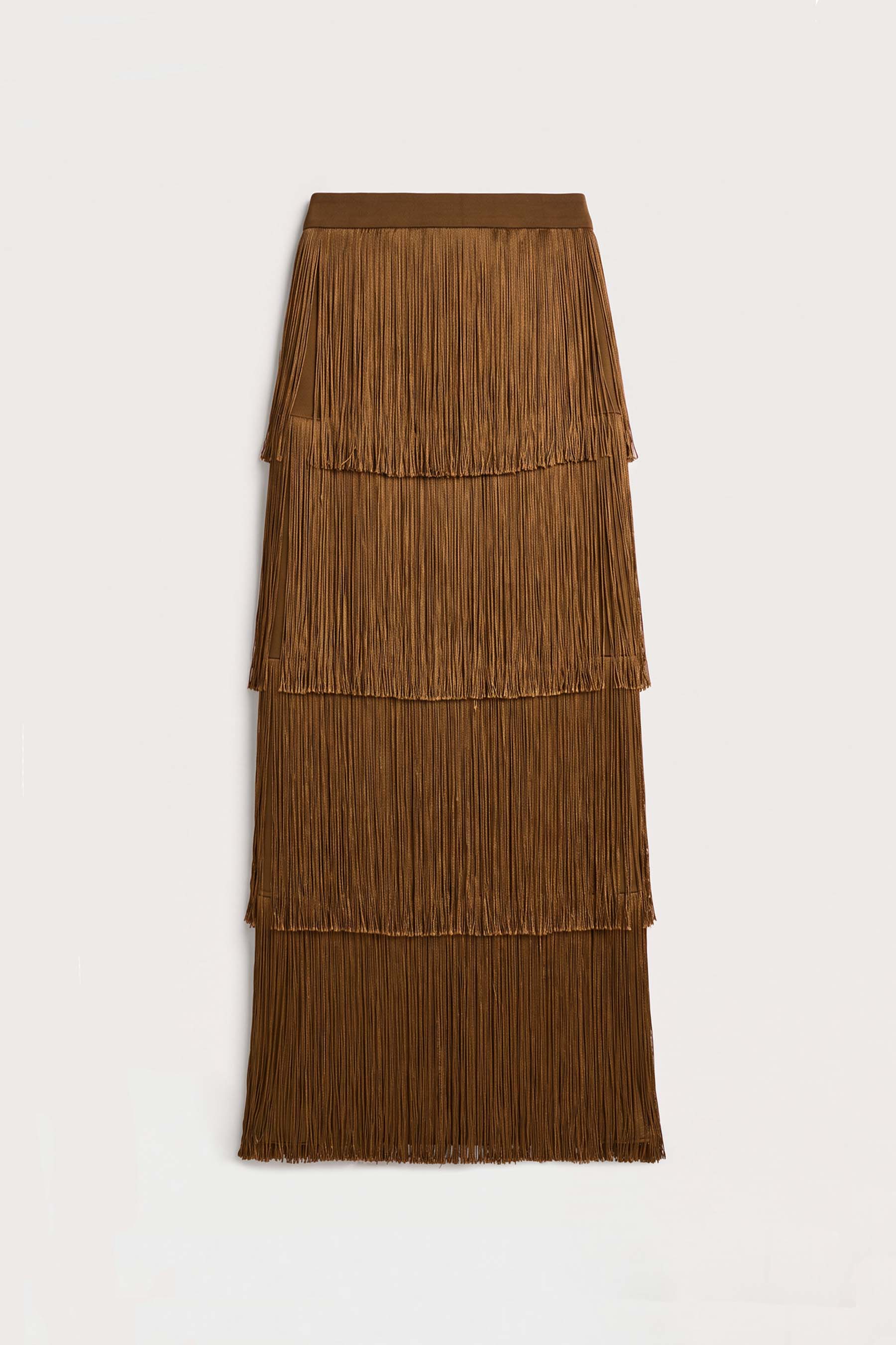 Cinca Fringe Maxi Skirt - Olive Brass