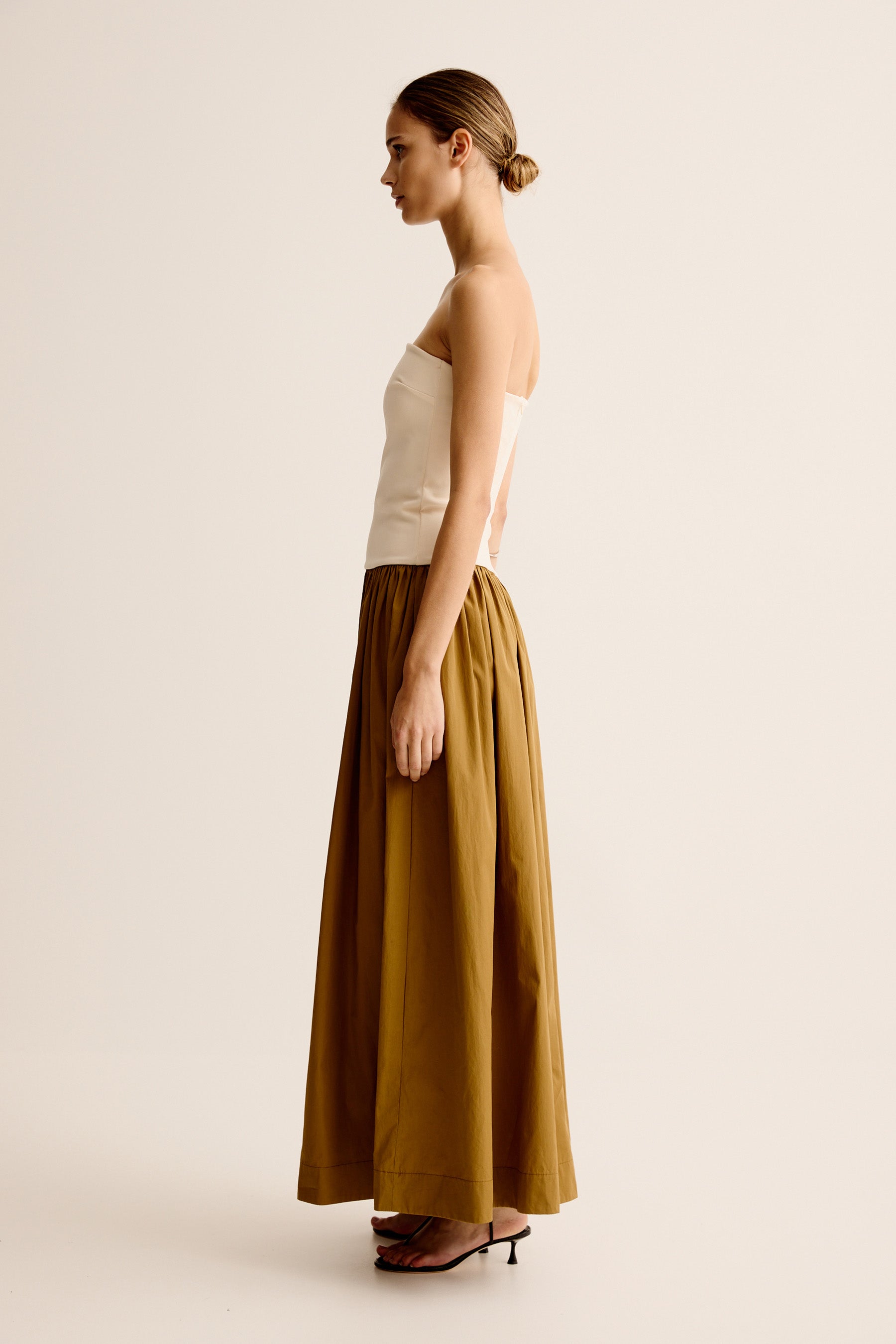 Duo Strapless Knit Cotton Dress - Crema / Light  Olive