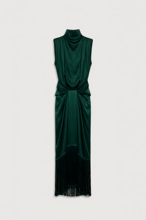 Eros Fringe Dress - Dark Emerald