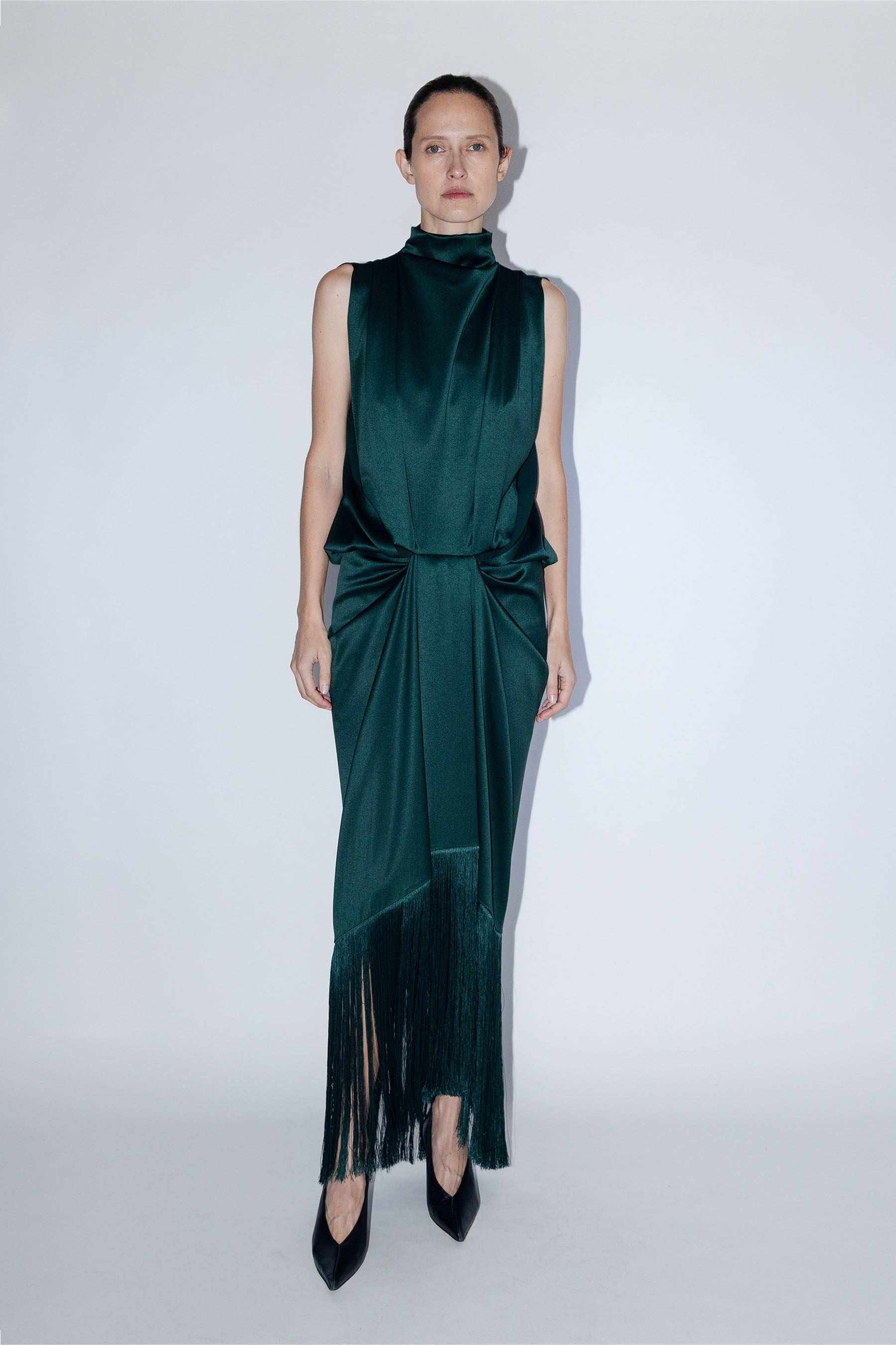 Eros Fringe Dress - Dark Emerald