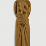 Solina Cape Dress - Olive Ochre