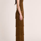 Cinca Fringe Maxi Skirt - Olive Brass
