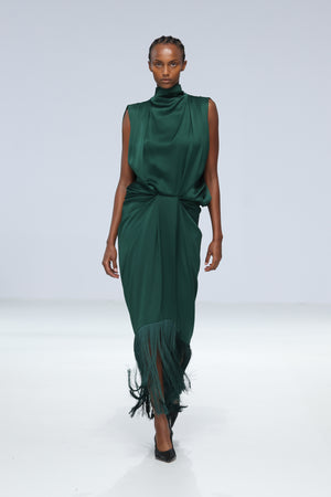 Eros Fringe Dress - Dark Emerald