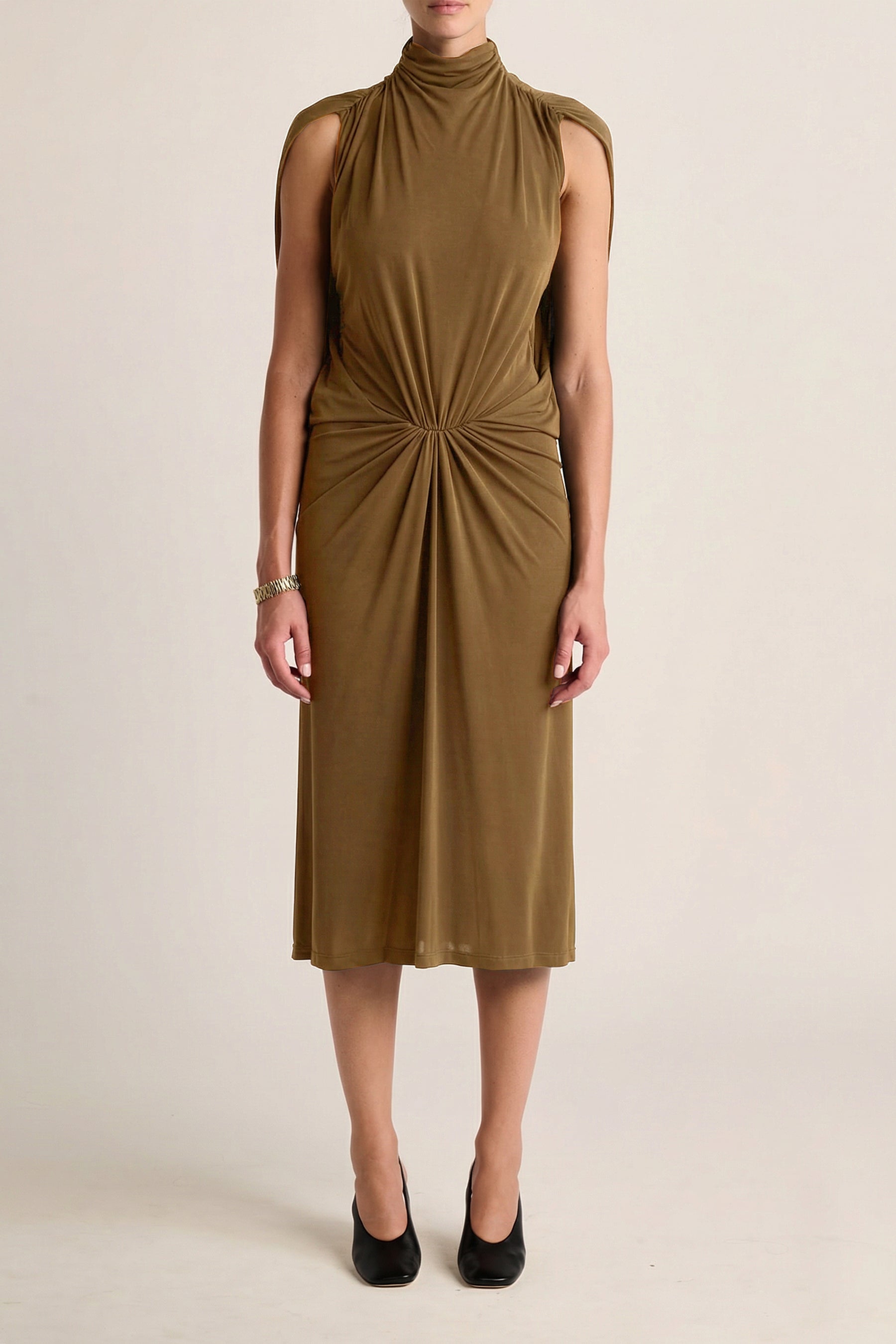 Solina Cape Dress - Olive Ochre