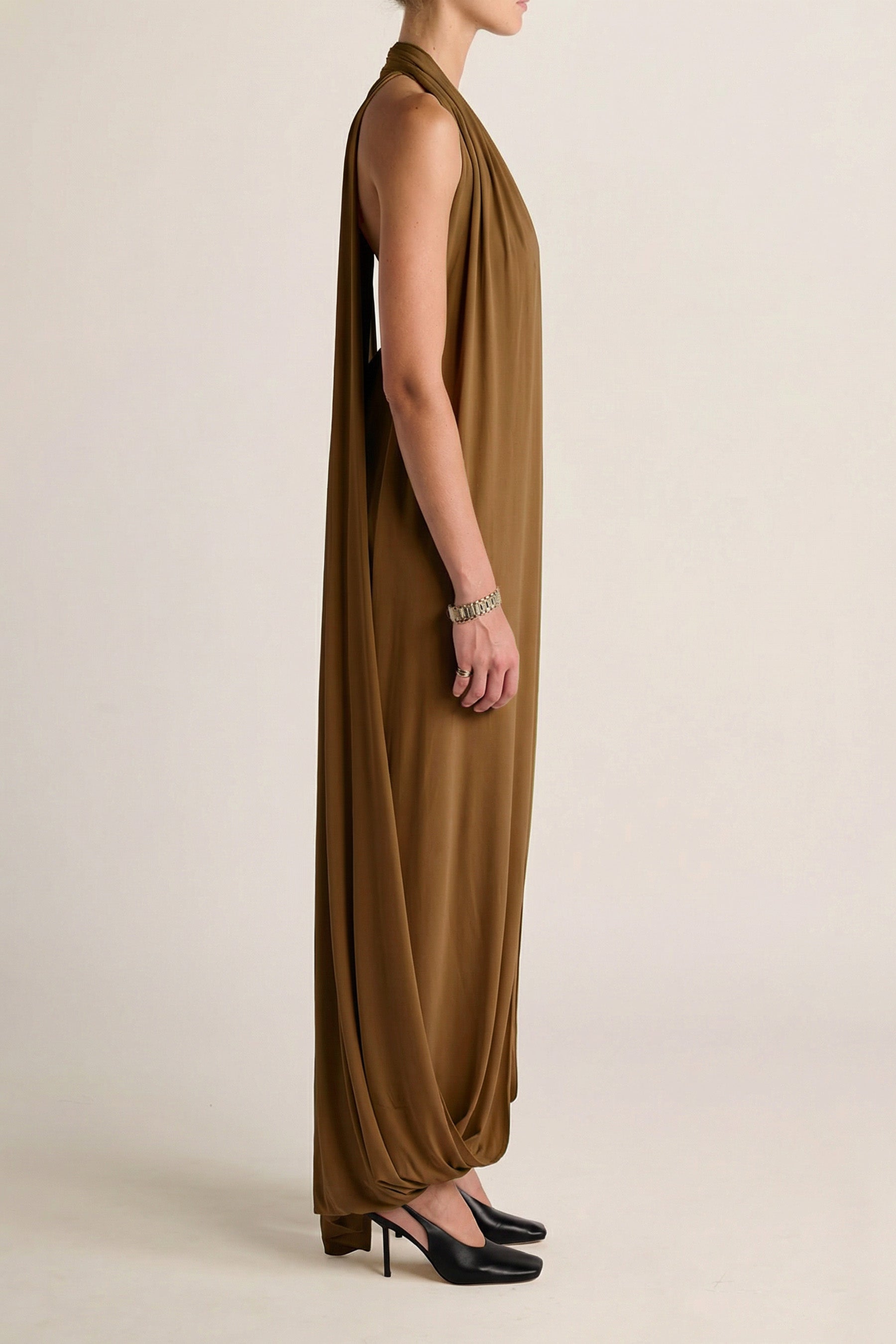 Solina Halter Dress - Olive Ochre